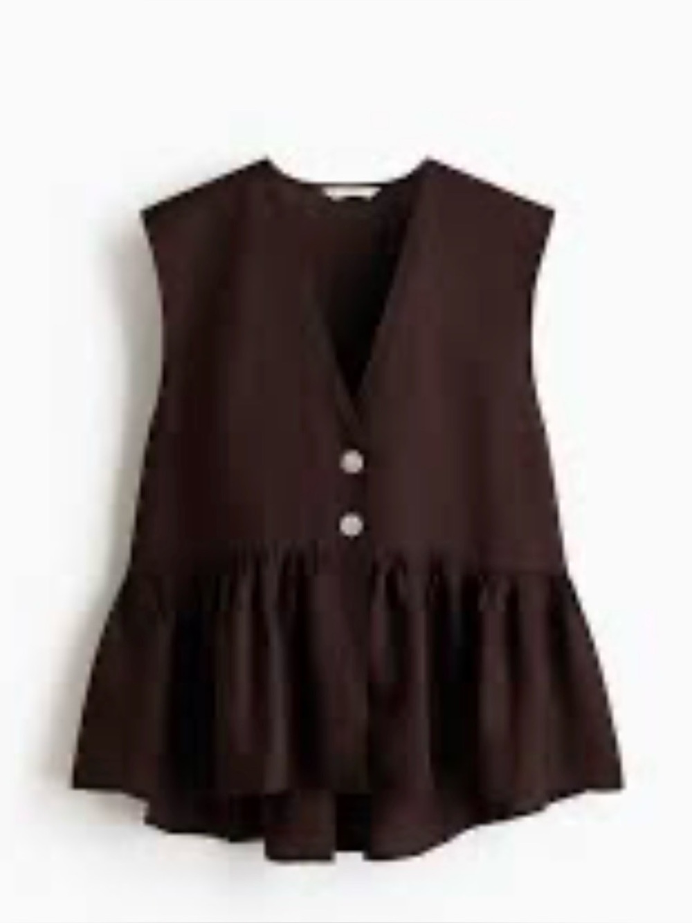 H&M Brown Sleeveless Button Front Peplum Tunic Costal Chic Cottagecore Grandma